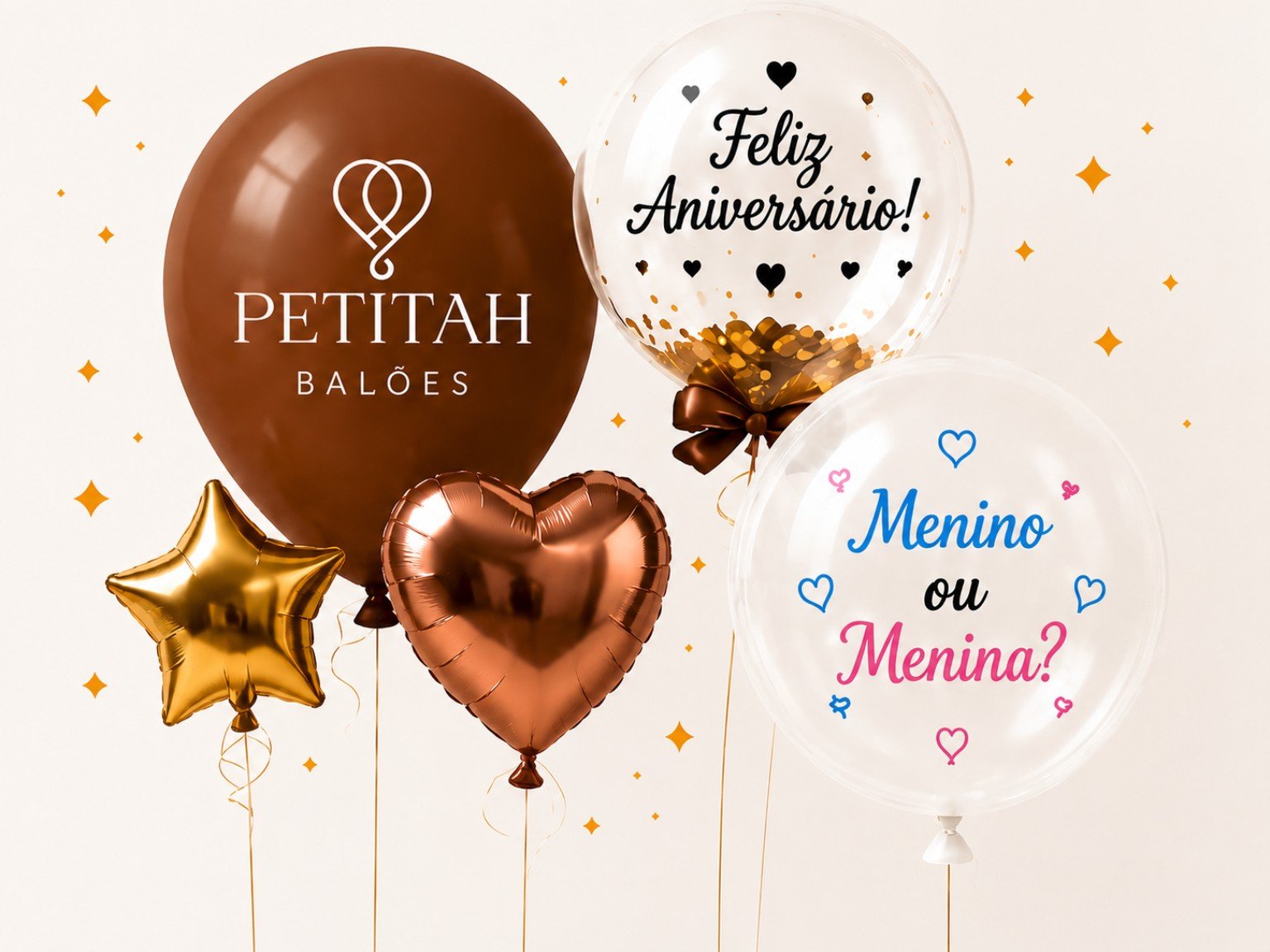 Balões personalizados Petitah para aniversário, chá revelação e eventos